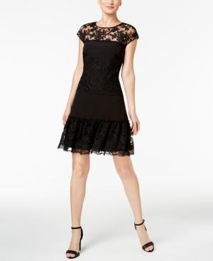 Msk Lace-stripe Fit & Flare Dress