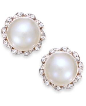 Cultured Freshwater Pearl (7mm) And Diamond (1/8 Ct. T.w.) Earrings In 14k Gold