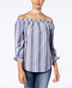 Ultra Flirt Juniors' Off-the-shoulder Tie-sleeve Top