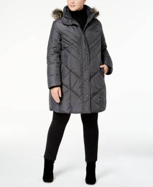 London Fog Plus Size Faux-fur-trim Down Puffer Coat