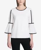 Calvin Klein Contrast-trim Bell-sleeve Blouse