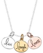 Inspirational Tri-tone Live, Laugh, Love Pendant Necklace In Sterling Silver