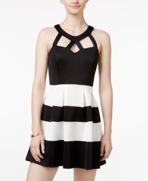 Crystal Doll Juniors' Striped Cutout Fit & Flare Dress