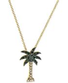 Effy Green And White Diamond Palm Tree Necklace (1/10 Ct. T.w.) In 14k Gold