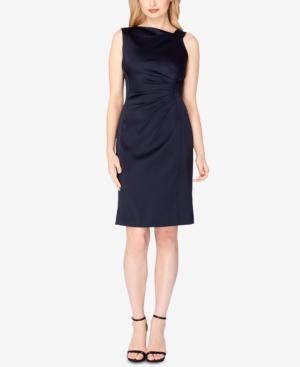 Tahari Asl Asymmetric Satin Sheath Dress