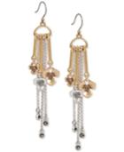 Lucky Brand Two-tone Crystal Flower & Chain Fringe Drop Earrings