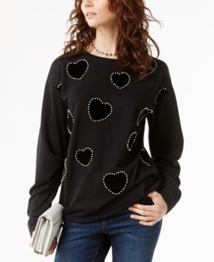 Inc International Concepts Velvet-contrast Faux-pearl Sweatshirt, Created For Macy's