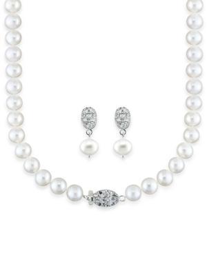 Diamond Accent And Cultured Freshwater Pearl (7mm) Jewelry Set In Sterling Silver