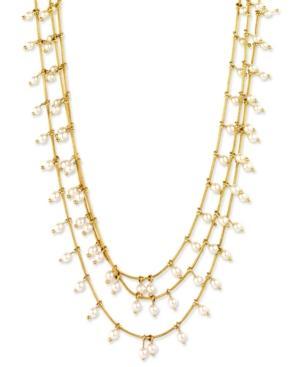 Anne Klein Gold-tone Three Row Imitation Pearl Layered Necklace