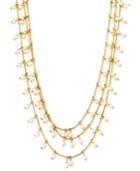 Anne Klein Gold-tone Three Row Imitation Pearl Layered Necklace