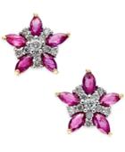 Ruby (1 Ct. T.w.) And Diamond (1/5 Ct. T.w.) Flower Stud Earrings In 14k Gold