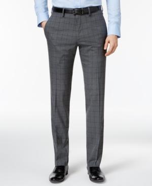 Kenneth Cole Reaction Men's Slim-fit Stretch Gray Windowpane Dress Pants