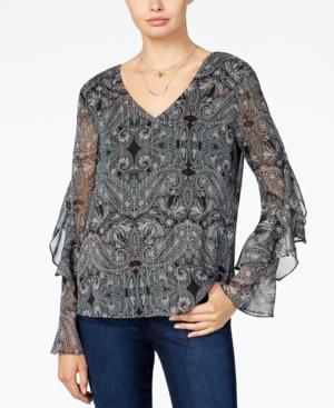 Bcx Juniors' Printed Bell-sleeve Top