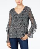 Bcx Juniors' Printed Bell-sleeve Top