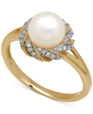 Freshwater Pearl (7mm) And Diamond Accent Ring In 14k Gold