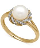 Freshwater Pearl (7mm) And Diamond Accent Ring In 14k Gold