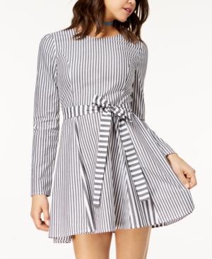 Love, Fire Juniors' Striped Sash-belt Fit & Flare Dress
