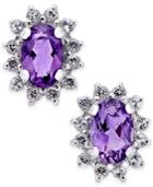 Amethyst (7/8 Ct. T.w.) And White Topaz (1/4 Ct. T.w.) Stud Earrings In 10k White Gold