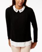 Charter Club Embellished Layered-look Cashmere Sweater, Created For Macy's