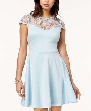 City Studios Juniors' Crochet-trimmed Scuba Fit & Flare Dress