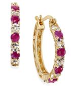 Ruby (1-1/5 Ct. T.w.) And White Topaz (1-1/10 Ct. T.w.) Hoop Earrings In 18k Gold Over Sterling Silver, 23mm