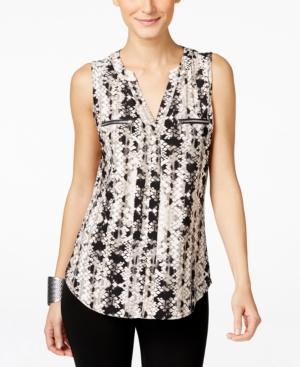 Inc International Concepts Printed Zip-pocket Top, Only At Macy's