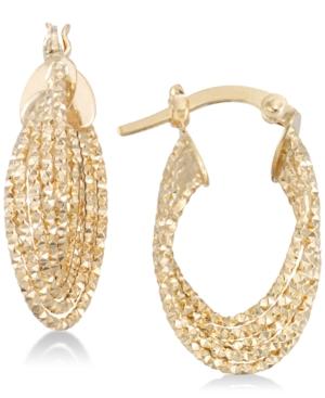 Textured Multi-ring Oval Hoop Earrings In 14k Gold