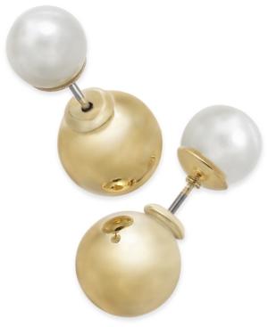 Charter Club Gold-tone Imitation Pearl And Metallic Ball Front And Back Earrings, Only At Macy's