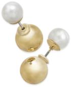 Charter Club Gold-tone Imitation Pearl And Metallic Ball Front And Back Earrings, Only At Macy's