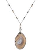 Paul & Pitu Naturally Silver-tone Multi-stone And Cultured Freshwater Pearl Pendant Necklace
