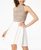 City Triangles Juniors' Contrast Glitter Lace Fit & Flare Dress