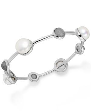 Honora Style Cultured Freshwater Pearl (10mm) And Moonstone (8mm) Bracelet In Sterling Silver