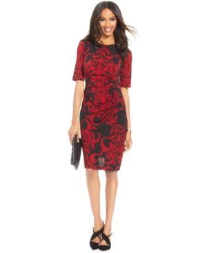 Connected Scroll-print Side-pleat Sheath