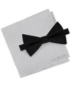 Tommy Hilfiger Men's Solid Pre-tied Silk Bow Tie & Dot Silk Pocket Square Set