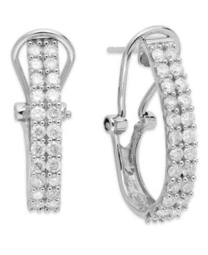 Diamond Earrings, 10k White Gold Earrings, Diamond 2-row J Hoop Earrings (1 Ct. T.w.)