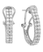 Diamond Earrings, 10k White Gold Earrings, Diamond 2-row J Hoop Earrings (1 Ct. T.w.)