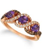 Le Vian Grape Amethyst (3/4 Ct.t.w.), Nude Diamonds (1/5 Ct.t.w.), And Chocolate Diamonds (1/4 Ct.t.w.) Three Stone Ring Set In 14k Rose Gold