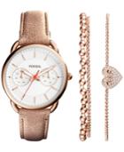 Fossil Women's Tailor Blush Leather Strap Watch And Bracelets Boxed Set 35mm Es4021set