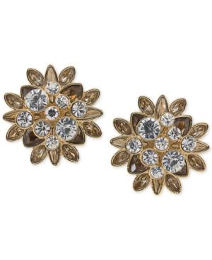 Carolee Gold-tone Clear And Colored Crystal Cluster Clip-on Button Earrings