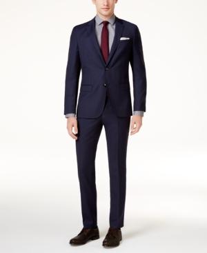 Hugo Boss Men's Slim-fit Navy Textured Grid Suit