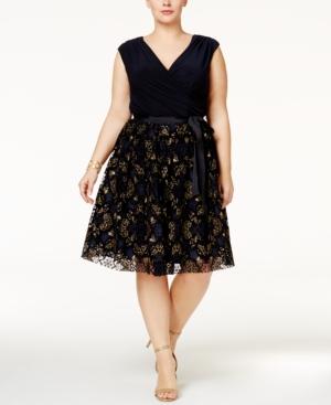 Sl Fashions Plus Size Metallic-print Fit & Flare Dress