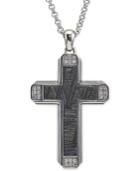 Esquire Men's Jewelry Diamond (1/4 Ct. T.w.) & Meteorite Cross Pendant Necklace In Sterling Silver, Created For Macy's