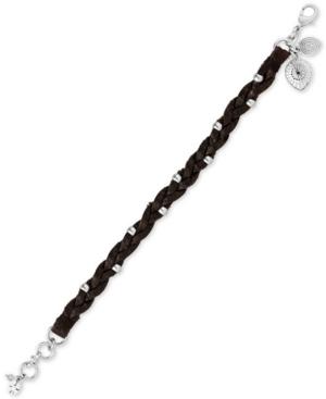 Lucky Brand Silver-tone Beaded Leather Bracelet