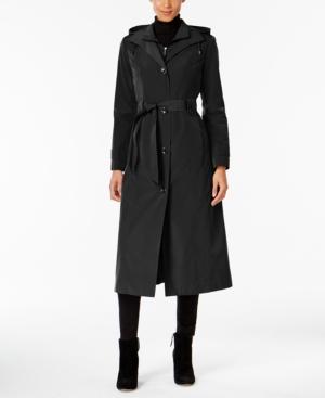 London Fog Hooded Belted Maxi Trench Coat