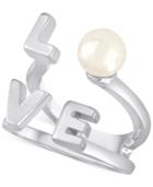 Majorica Silver-tone Imitation Pearl Love Ring