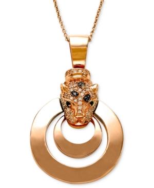 Effy Signature White Diamond (1/3 Ct. T.w.), Black Diamond (1/4 Ct. T.w.) And Emerald Accent Panther Pendant Necklace In 14k Rose Gold