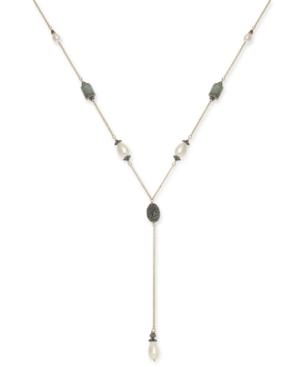 Paul & Pitu Naturally Two-tone Multi-stone & Imitation Pearl Lariat Necklace