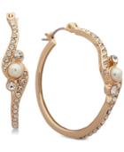 Anne Klein Gold-tone Crystal & Imitation Pearl Hoop Earrings