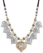 Lucky Brand Two-tone Floral-inspired Leather Statement Necklace