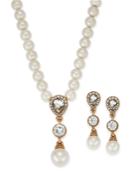 Charter Club Gold-tone Cubic Zirconia And Imitation Pearl Lariat Necklace & Drop Earrings